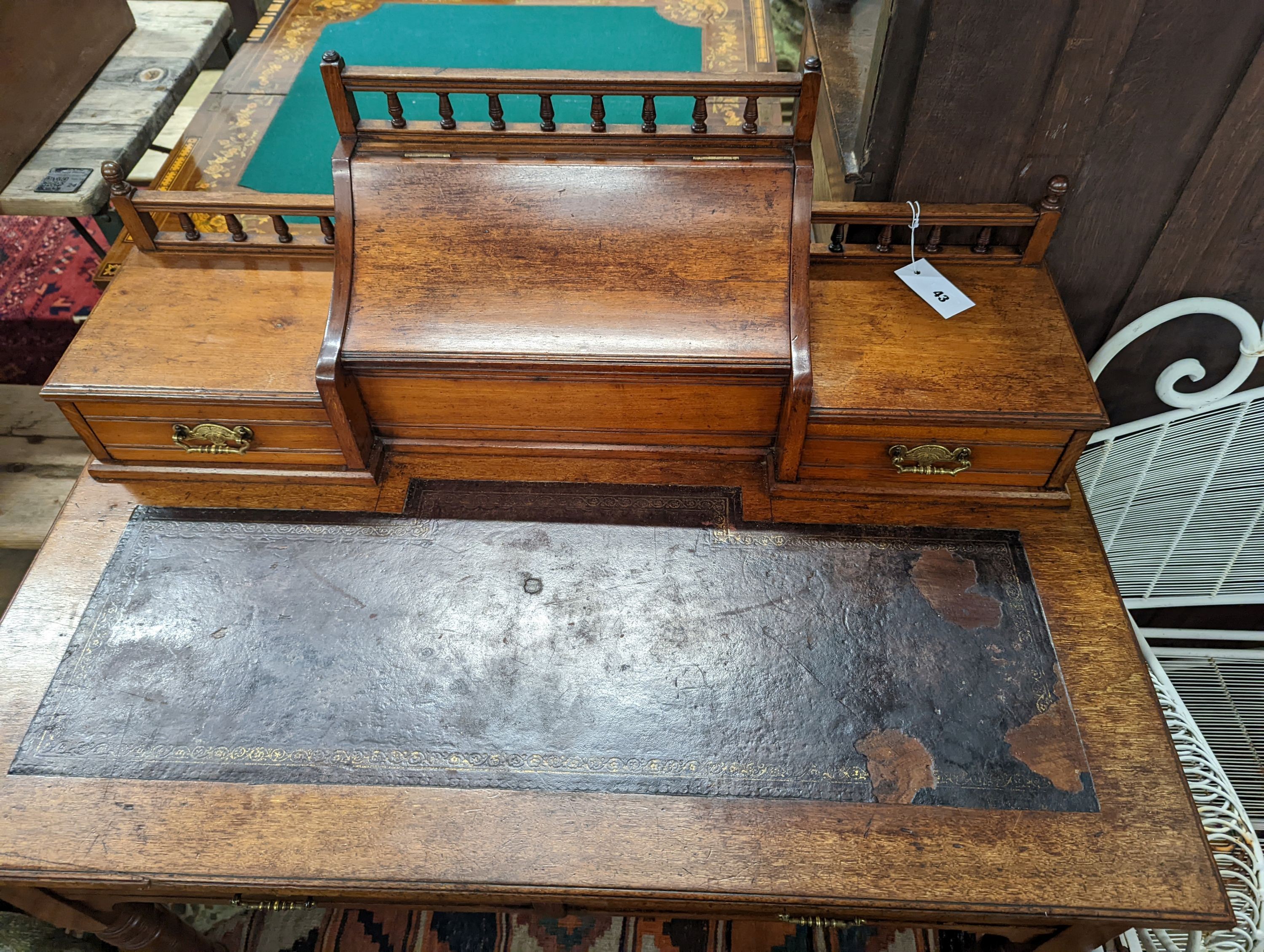 A late Victorian mahogany desk, width 92cm, depth 56cm, height 102cm